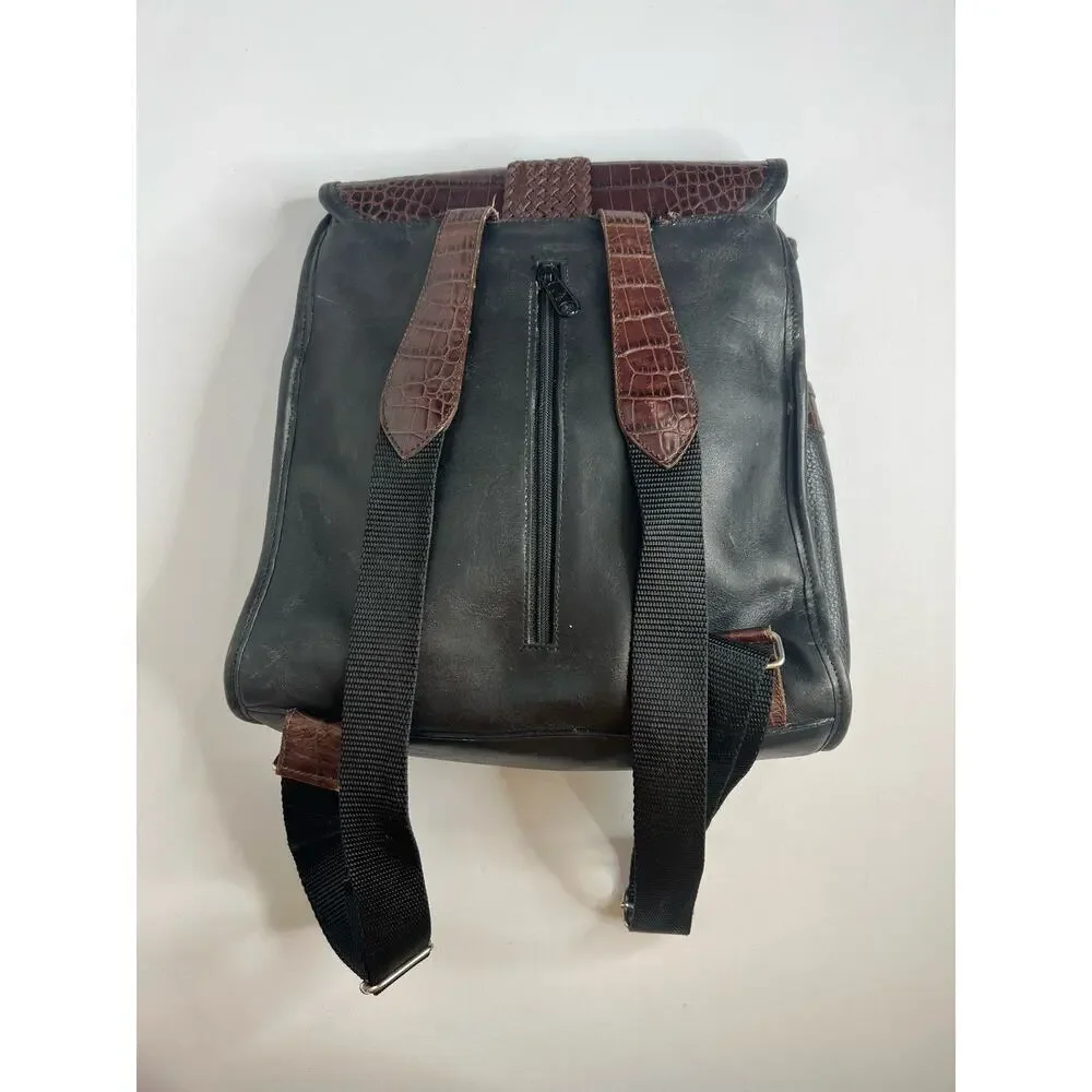 Brighton Backpack Purse Leather Two Tone Brown Black